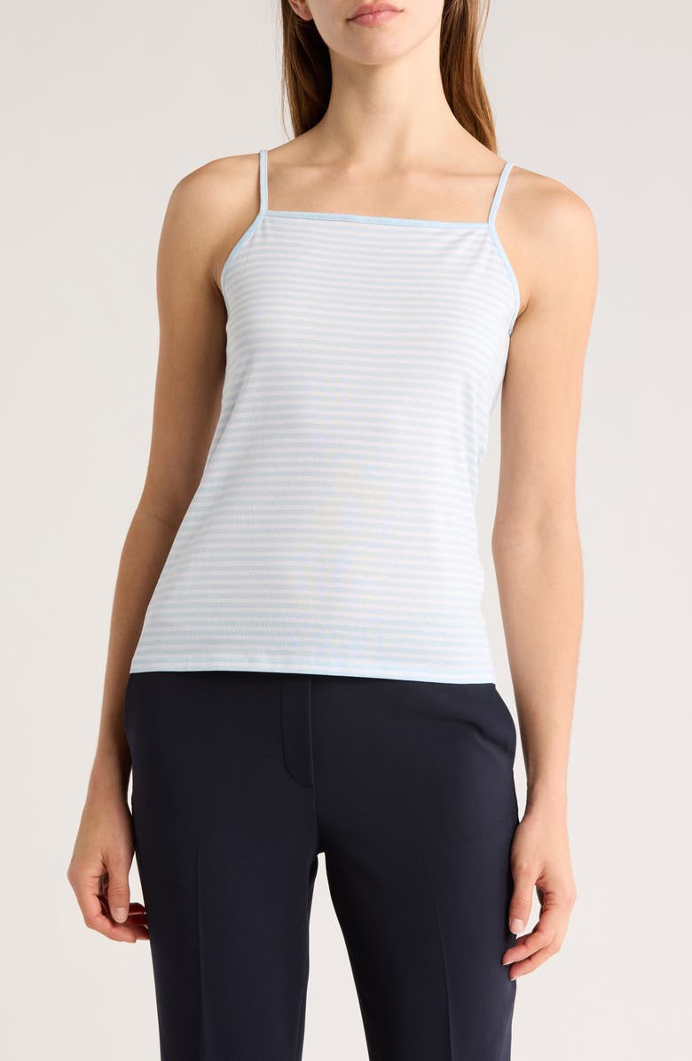 Theory Stripe Square Neck Pima Cotton Tank, Main, color, Skylht/Wht