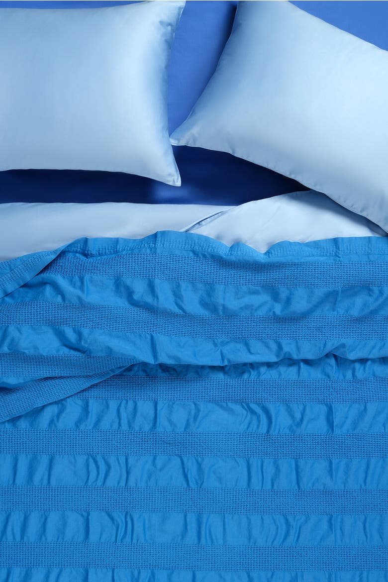 Braga Waffle King Size 100% Cotton Pique 94X87 In, Main, color, Medium Blue