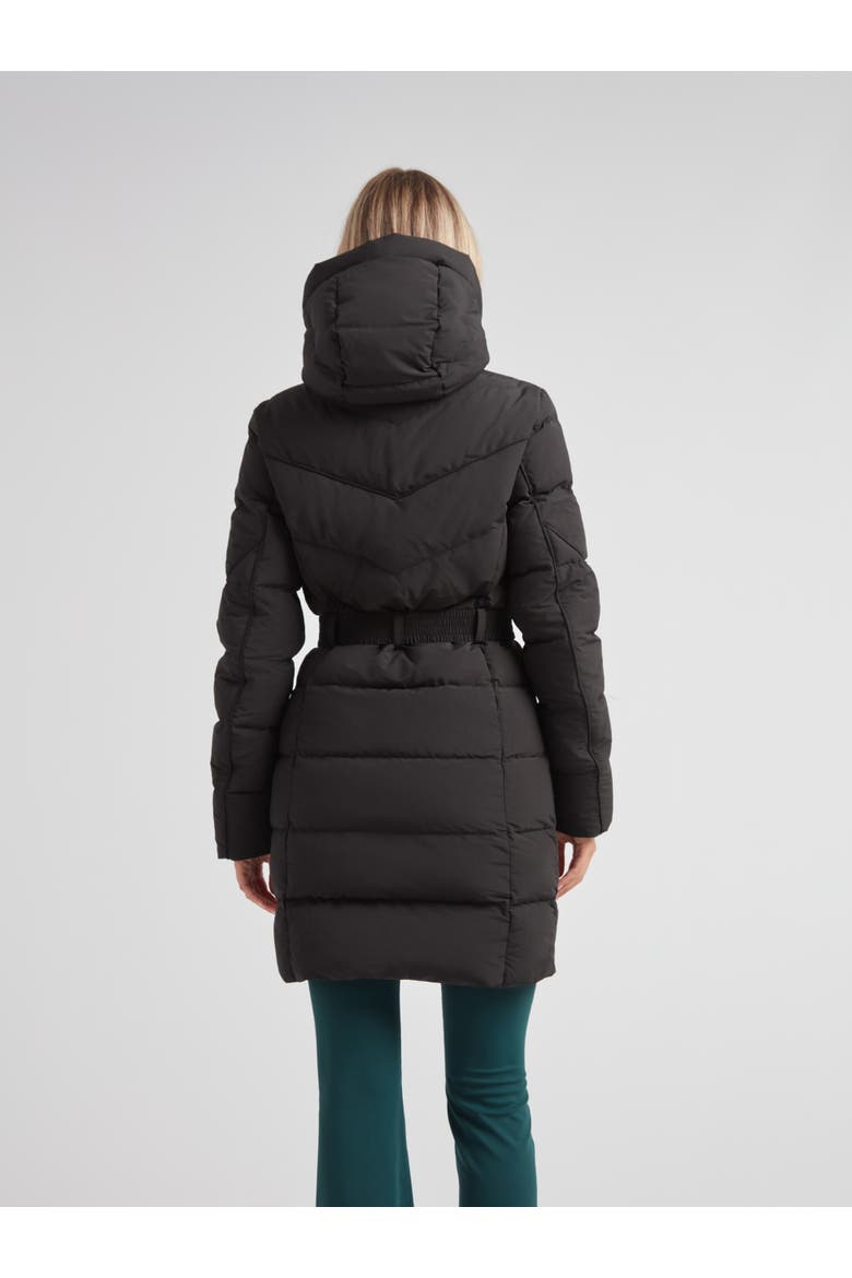 Diamond Belted Hooded Down Coat, Alternate, color, BLACK