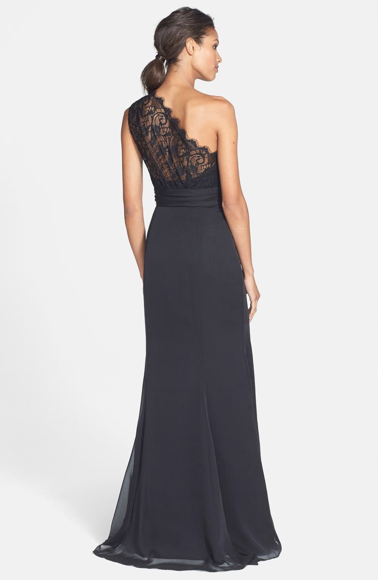 Jim Hjelm Occasions One-Shoulder Lace & Chiffon Gown, Alternate, color, 