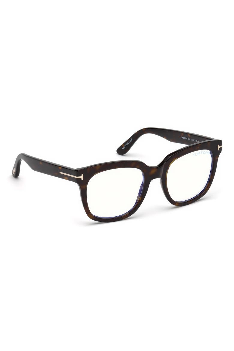 53mm Geometric Blue Light Blocking Glasses, Alternate, color, HAVANA / BLUE BLOCK