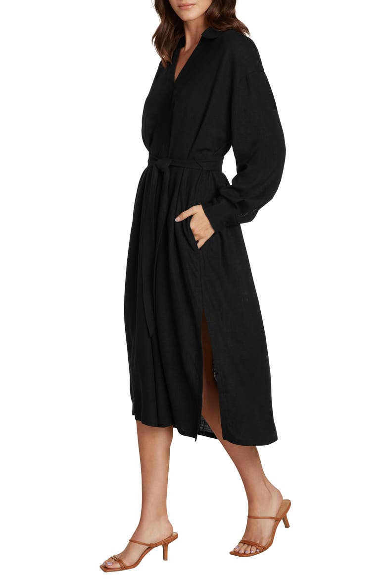 Willow Nadine Popover Long Sleeve Midi Shirtdress, Alternate, color, BLACK