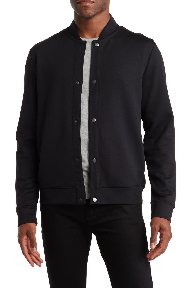 Perry Ellis Long Sleeve Sleek Fleece Snap Bomber Jacket, Main, color,