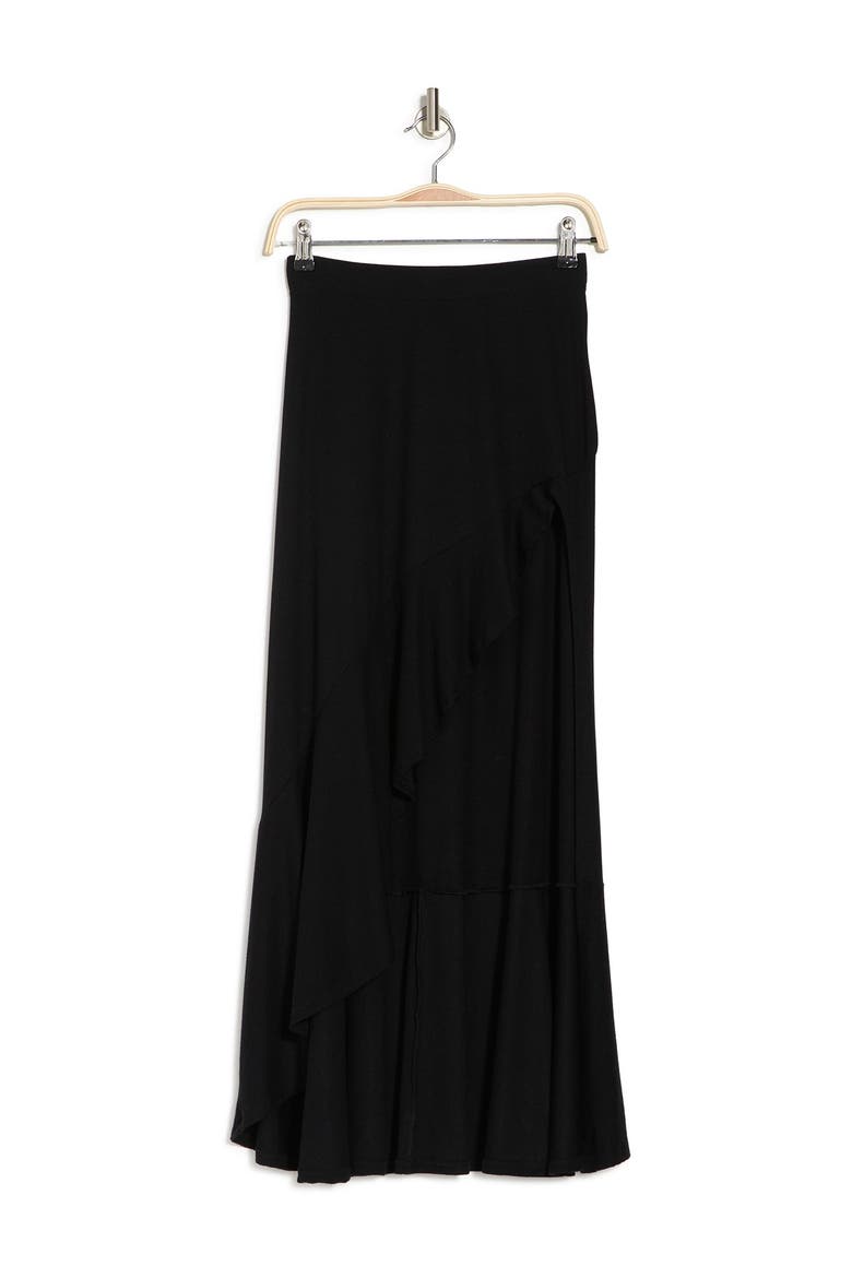 Ruffled Side High/Low Maxi Skirt, Alternate, color, BLACK