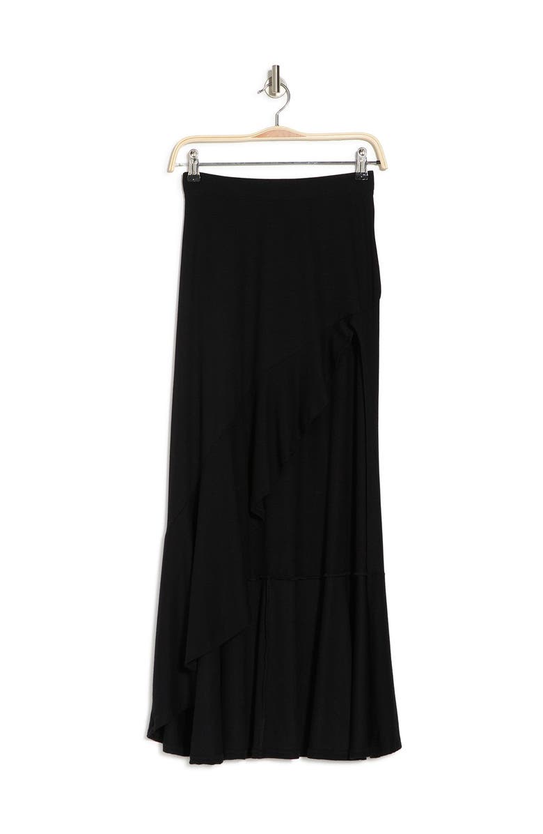 GO COUTURE Ruffled Side High/Low Maxi Skirt, Alternate, color, Black