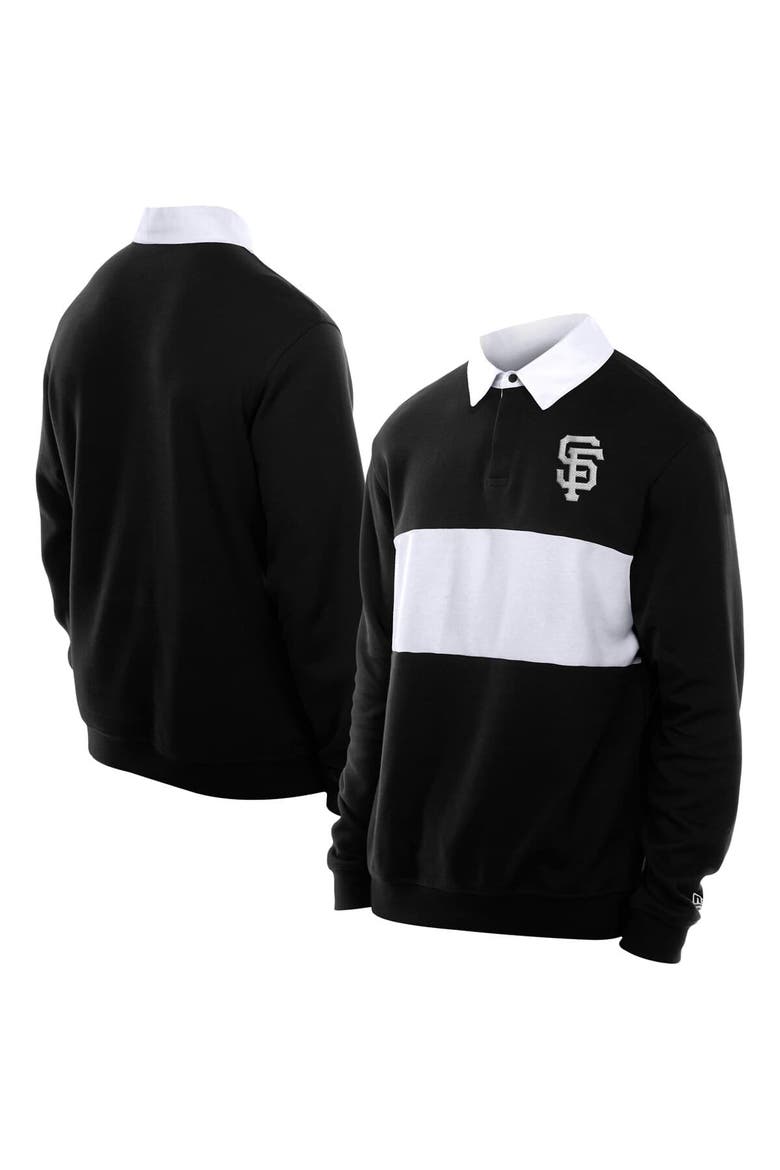 Men's New Era Black San Francisco Giants Throwback Prep Colorblock Rugby Polo, Main, color, Black