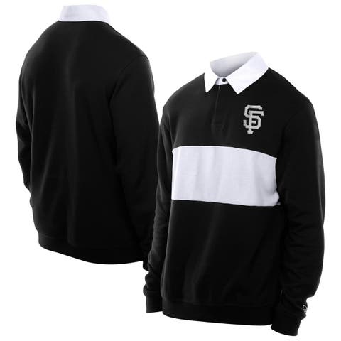 Men's New Era Black San Francisco Giants Throwback Prep Colorblock Rugby Polo