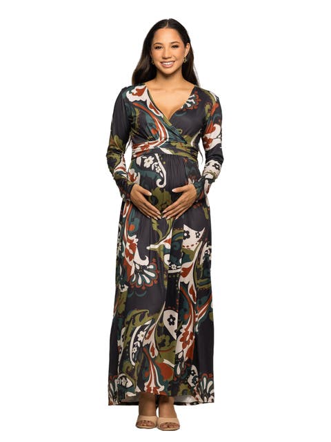 Paisley Print Long Sleeve Wrap Maxi Dress