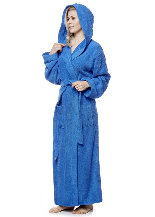 Arus Cotton Full Length Hooded Bathrobe In Blue