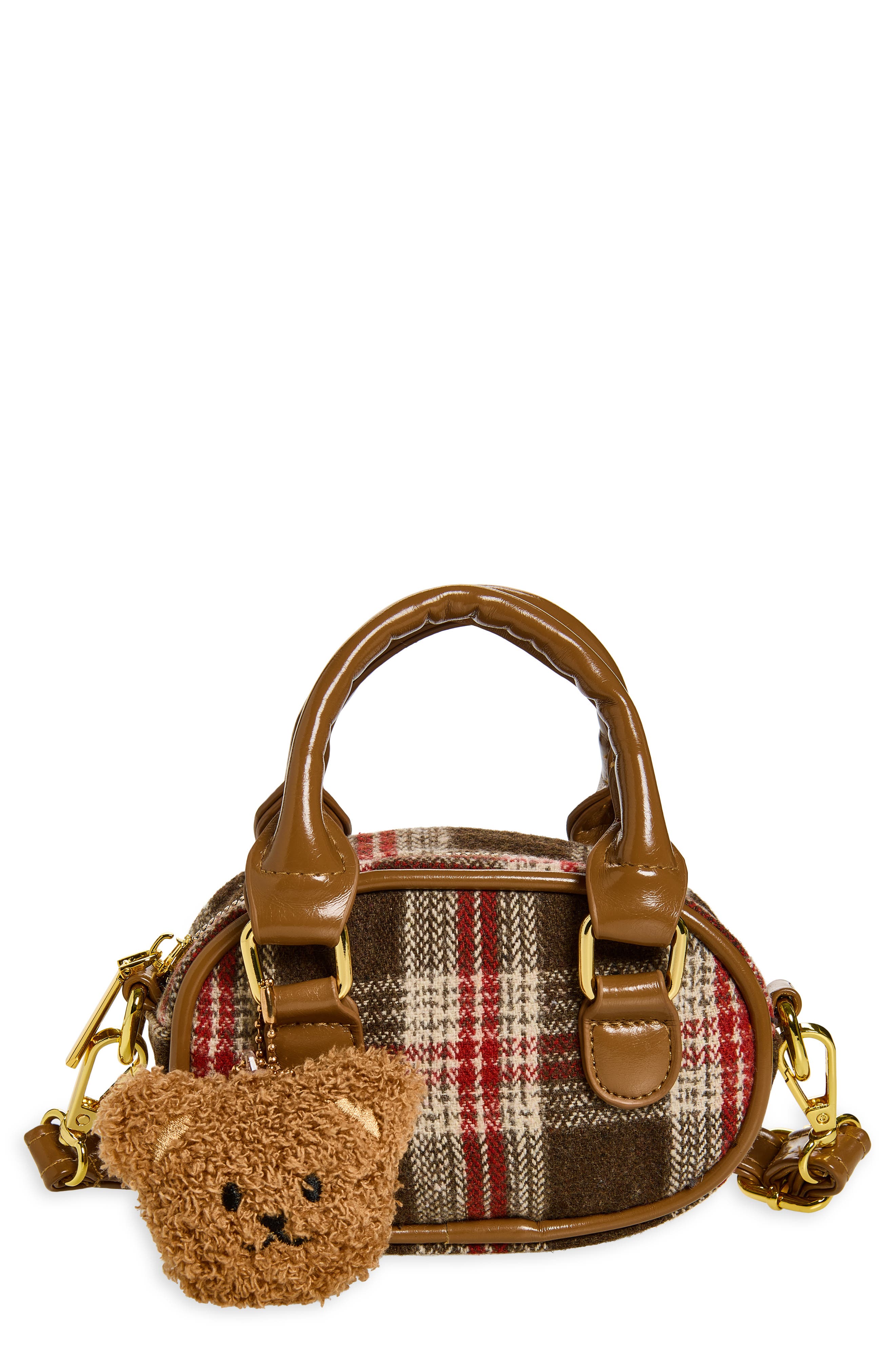 Kids' Plaid Flannel Mini Bag, Main, color, BROWN