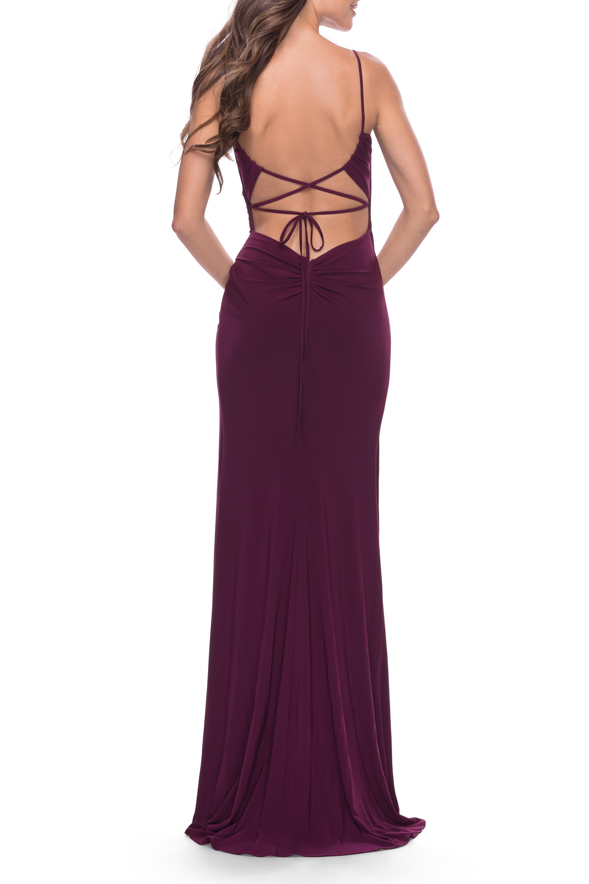 La Femme Elegant Jersey Dress with Ruching and Square Neckline (Women ...