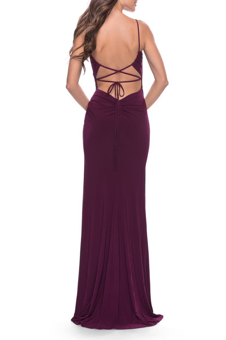 Elegant Jersey Dress with Ruching and Square Neckline, Alternate, color, Dark Berry