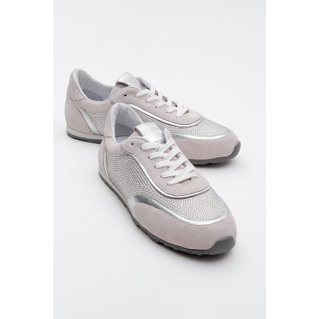 Forever & Always Shoes Bonia Rhinestone Suede Leather Sneakers In Pink Suede Leather