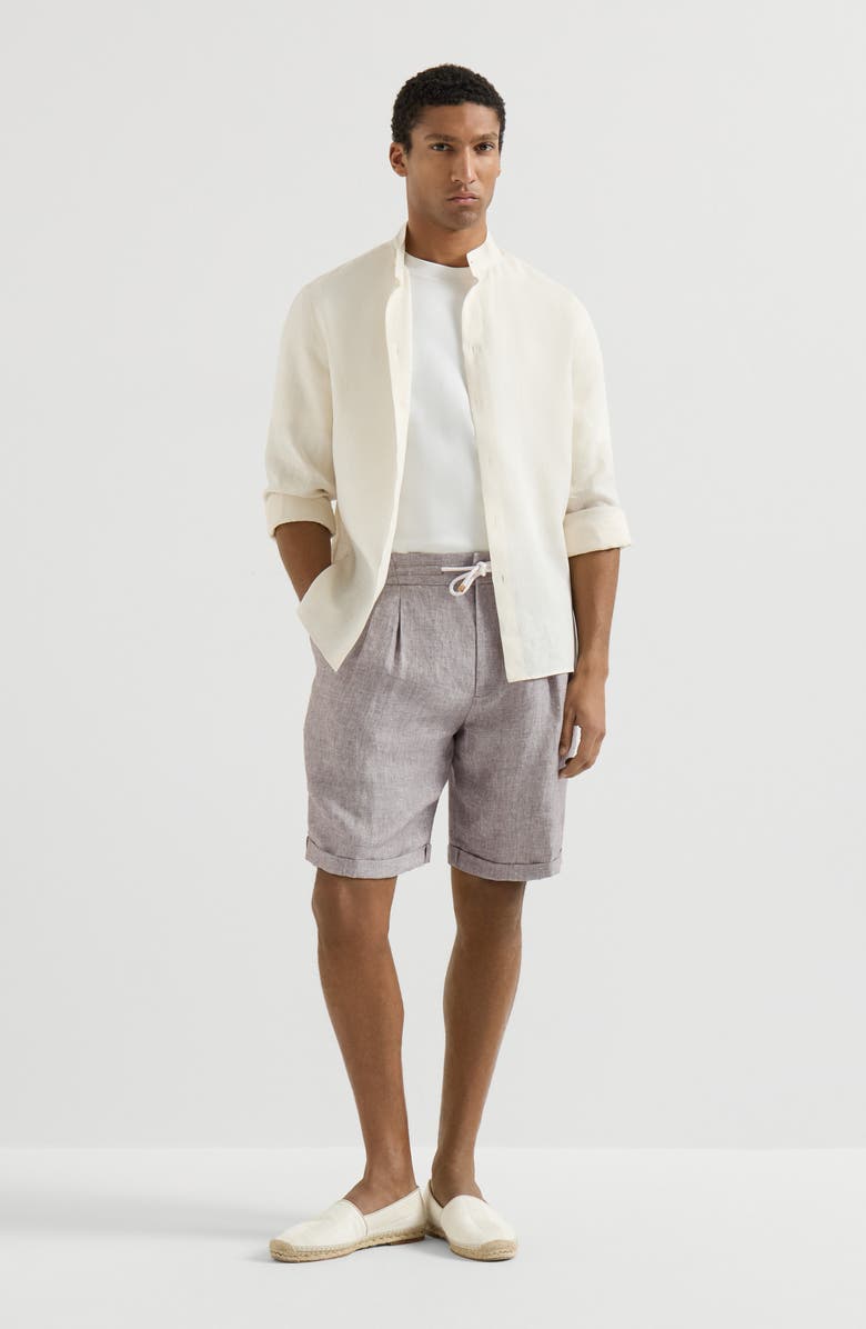 Brunello Cucinelli Double pleated drawstring Bermuda shorts, Alternate, color, Light Brown