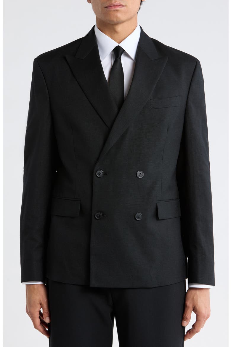 Black Linen Blend Double Breasted Sport Coat, Alternate, color, BLACK