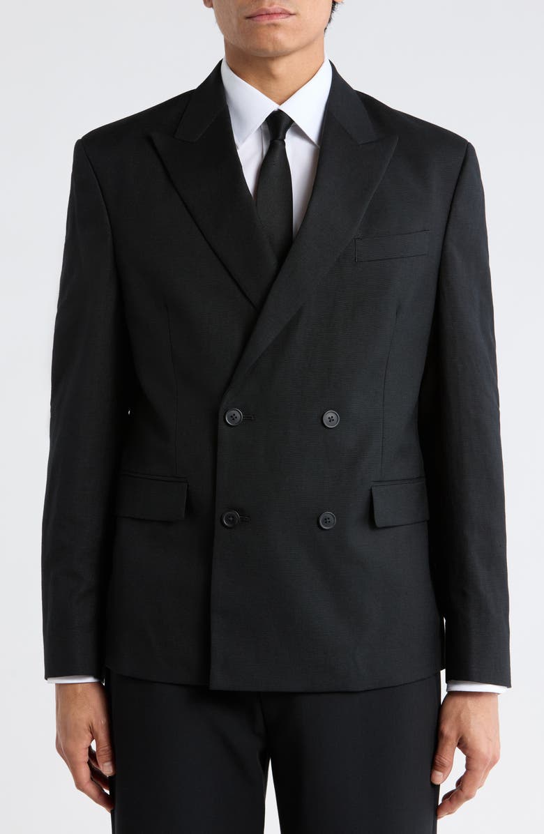Open Edit Black Linen Blend Double Breasted Sport Coat, Alternate, color, Black