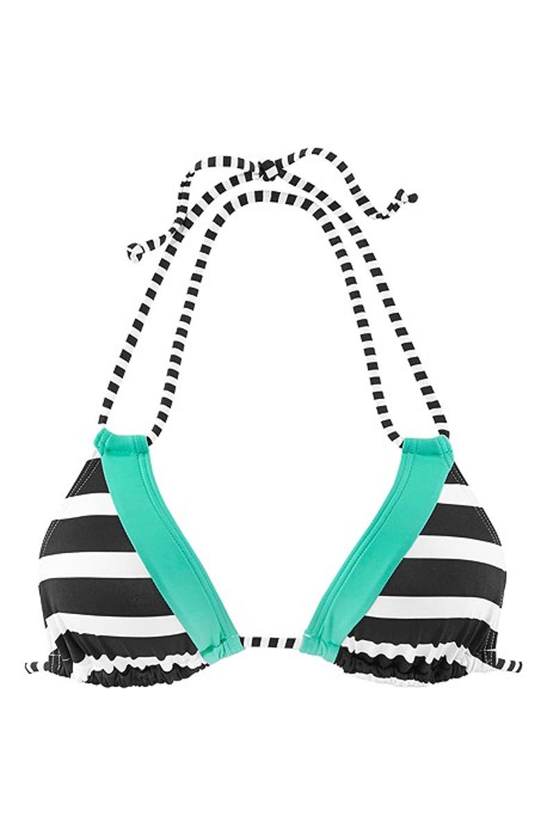 LASCANA Striped Triangle Bikini Top Size 34C/D, Alternate, color, Black & Mint