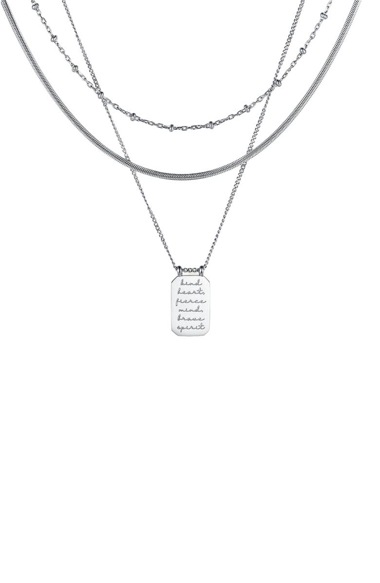 Mantra Kind Heart, Fierce Mind, Brave Spirit - Layered Necklace, Main, color, Silver