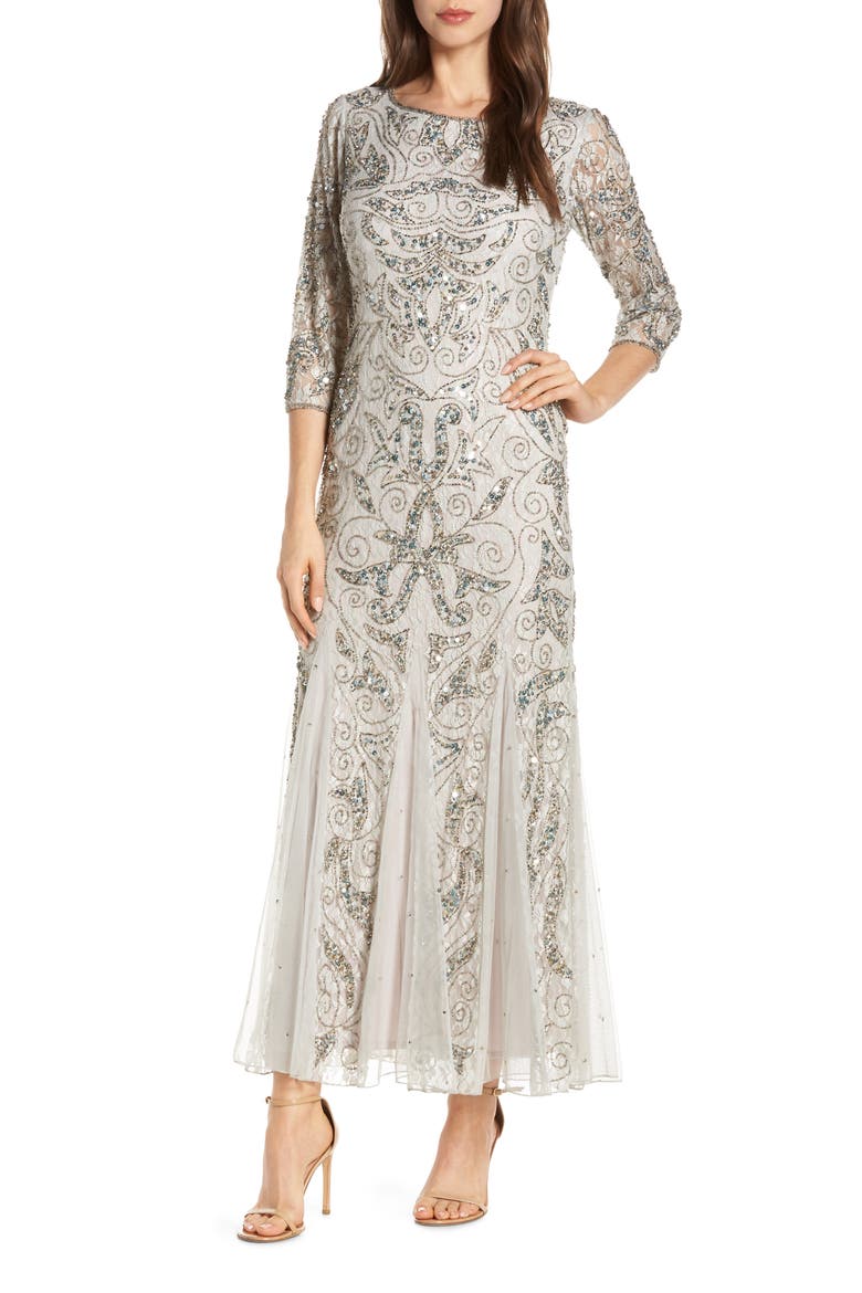 Beaded Lace Gown, Main, color, SAGE