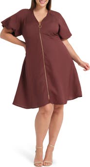 Estelle Heather Front Zip Puff Sleeve Dress