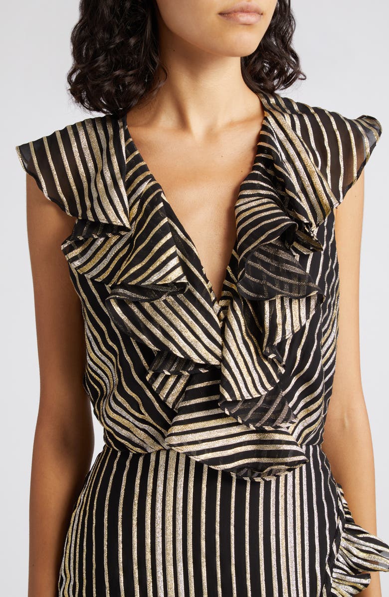 SALONI Anita Ruffle Trim Burnout Dress, Alternate, color, Black Light Gold