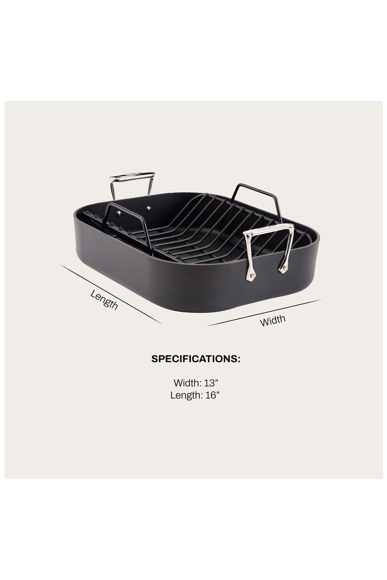 HA-1 Expert Hard Anodized Nonstick Roaster with Rack, Alternate, color, BLACK