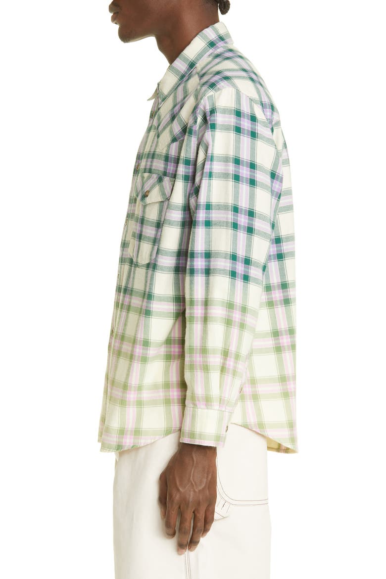 Manem Ombré Plaid Cotton Button-Up Shirt, Alternate, color, GREEN/ LILAC GRLC