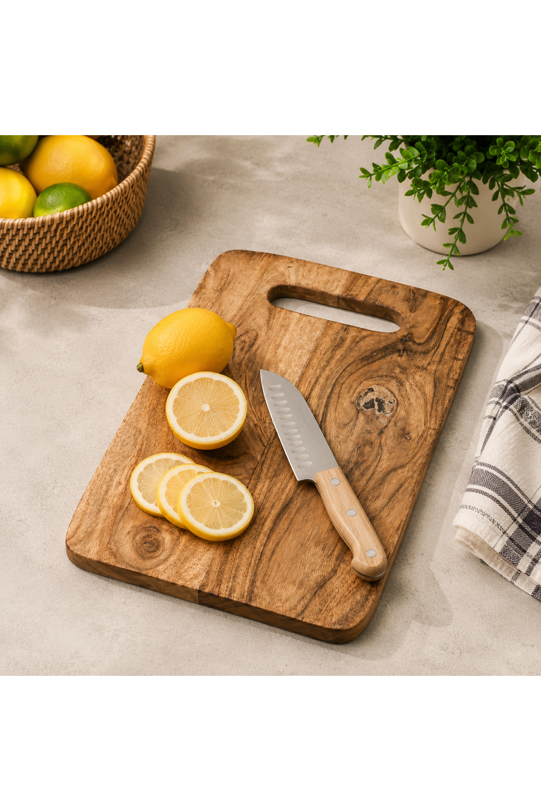 Acacia Wood Cutting Board with Built-In Handle, Alternate, color, Natural Wood