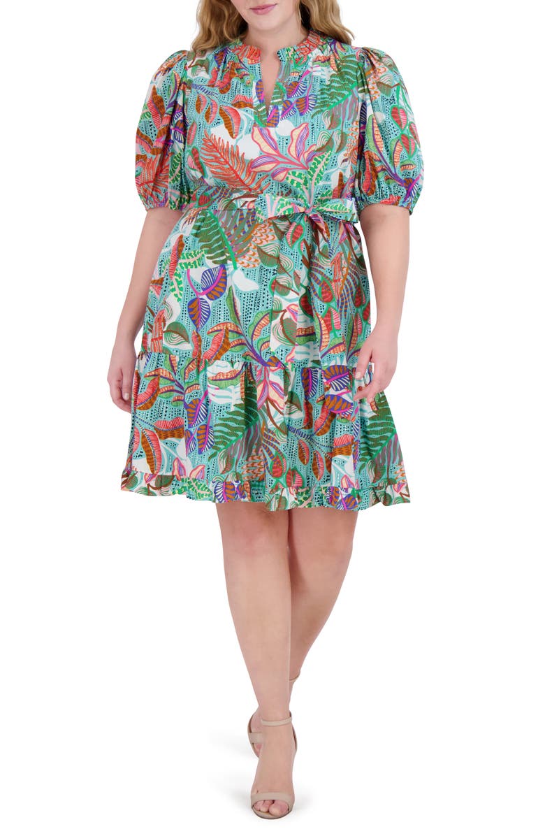 Vince Camuto Puff Sleeve Tiered Cotton Dress, Main, color, 