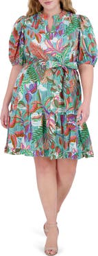 Vince Camuto Puff Sleeve Tiered Cotton Dress