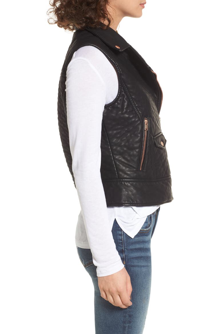 Andrew Marc Billie Faux Leather Vest, Alternate, color, BLACK