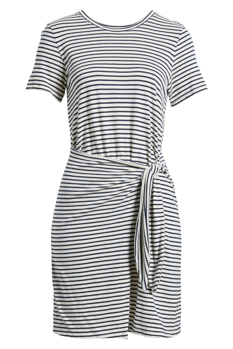 Edie Stripe Tie Waist T-Shirt Dress, Alternate, color, IVORY NAVY MICRO STRIPE