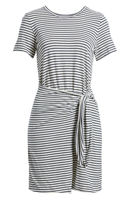 Rails Edie Stripe Tie Waist T-shirt Dress In Ivory Navy Micro Stripe