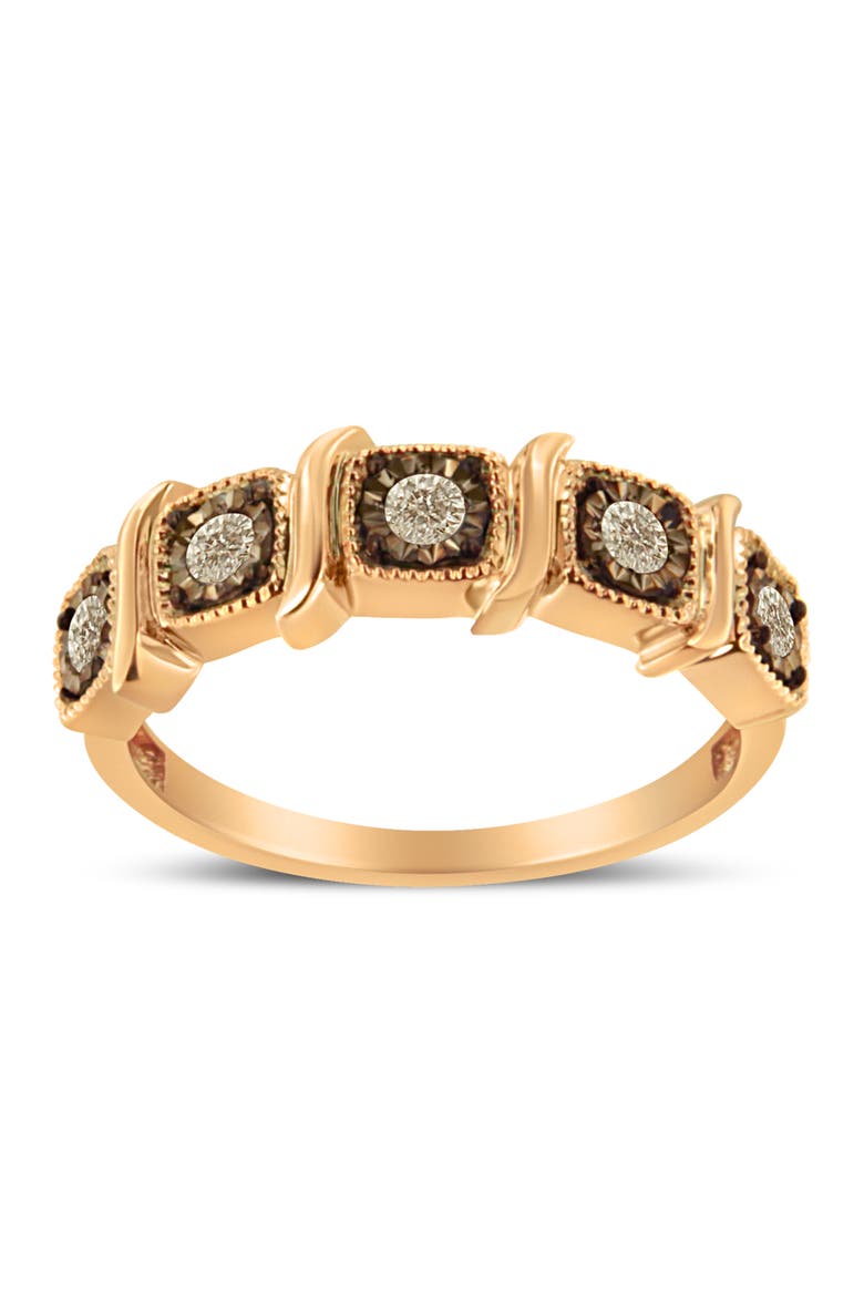10K Rose Gold Flashed Silver Miracle-Set 1/4 Ctw Diamond 5-Stone Band Ring, Main, color, Rose Gold over Silver