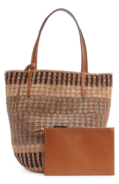 Valentino Vlogo Signature Crochet Straw Tote Bag In Brown
