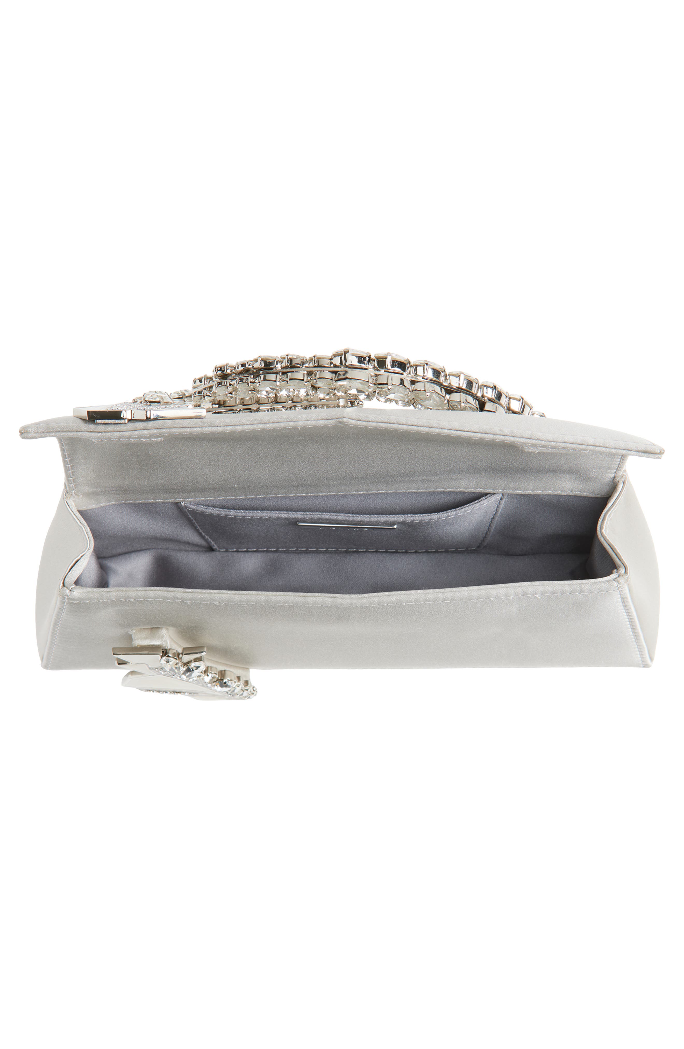L’alingi Oasis Crystal Handle Satin Clutch, Alternate, color, Silver