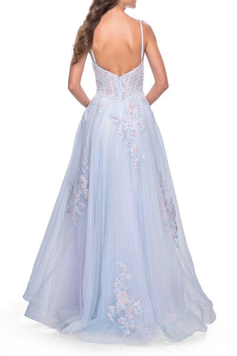 A-Line Tulle Prom Dress with Scattered Lace Applique, Alternate, color, Light Blue