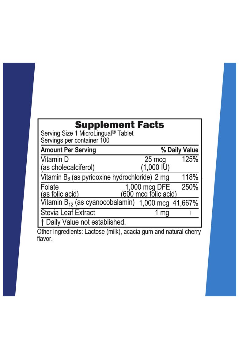 No Shot Vitamin B-12 Cyanocobalamin B-6 Folic Acid Vitamin D-3 Sublingual Dissolving Tablets, Alternate, color, White