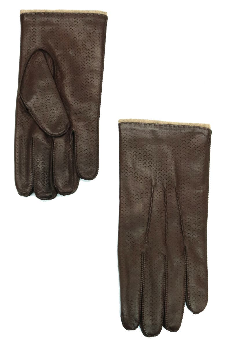 Portolano Perforated Leather Gloves, Main, color, Mahogany/ Asinel