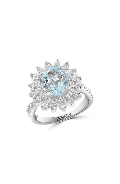 Sterling Silver Aquamarine & Diamond Ring - 0.48ct.