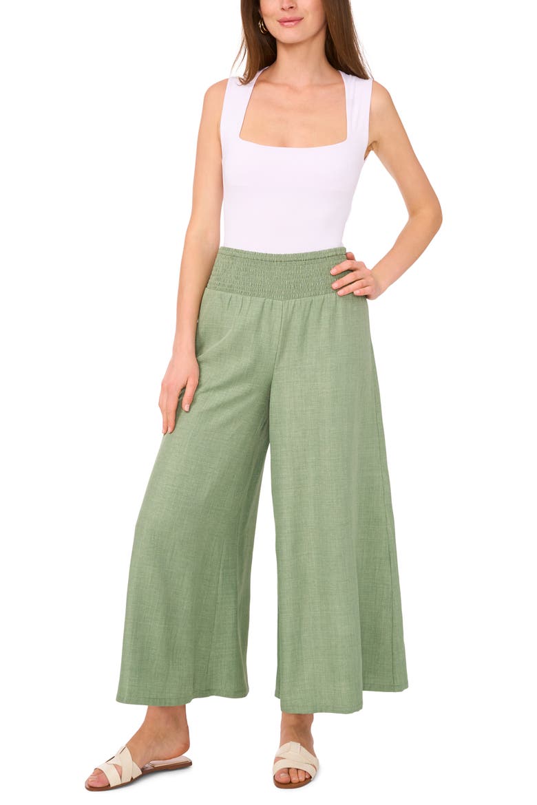 Smocked Waist Crop Wide Leg Pants, Alternate, color, EUCALYPTUS