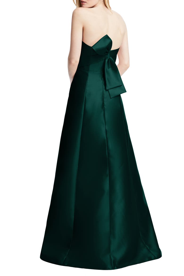 Strapless Satin A-Line Gown, Alternate, color, EVERGREEN