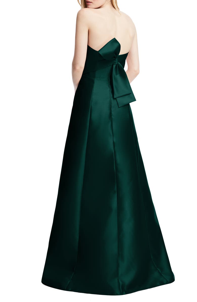 Alfred Sung Strapless Satin A-Line Gown, Alternate, color, Evergreen
