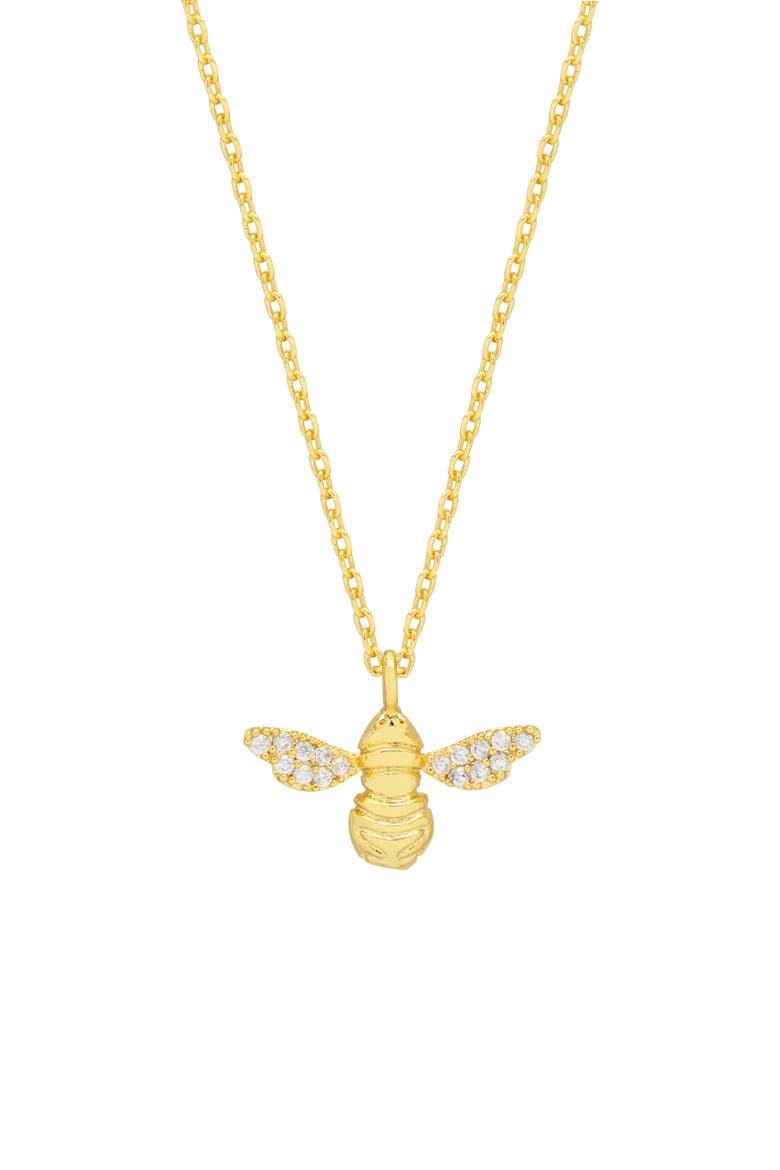 Sparkle Wings Bee Pendant Necklace, Main, color, GOLD PLATED