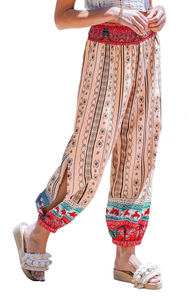 Cupshe Print Cover-Up Pants, Alternate, color, Beige Multi