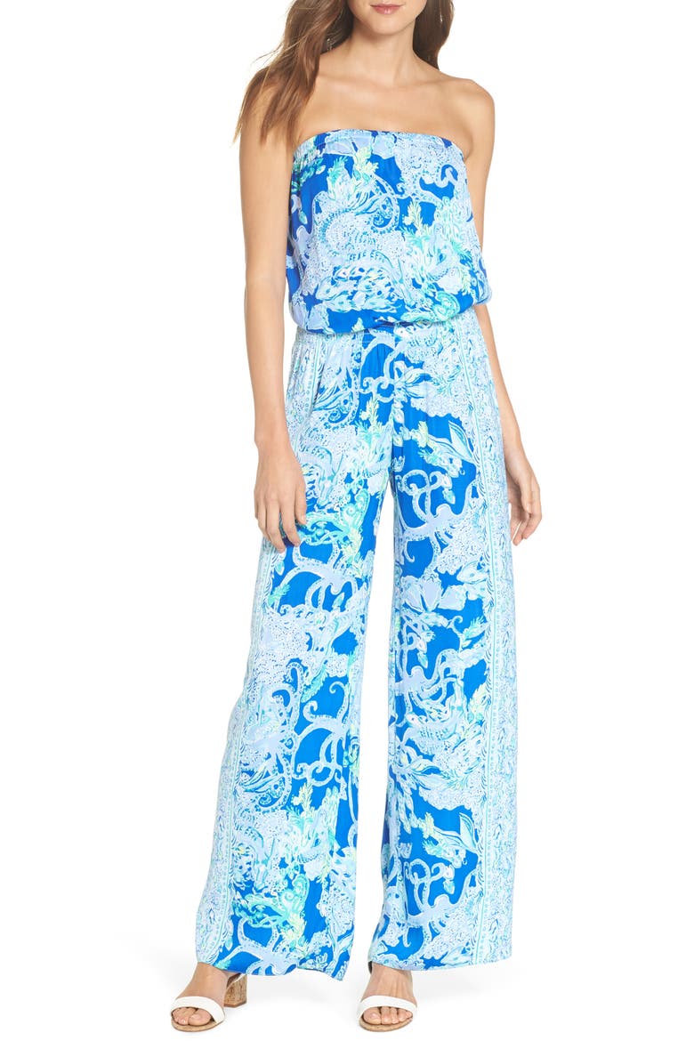 Pim Strapless Jumpsuit, Main, color, BLUE CURRENT SEA SIRENS