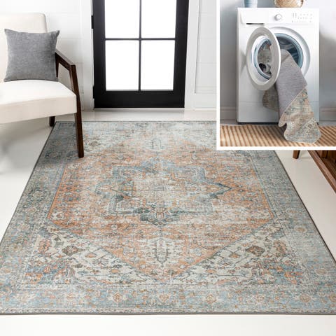 Armae Distressed Medallion Chenille Machine-Washable Area Rug