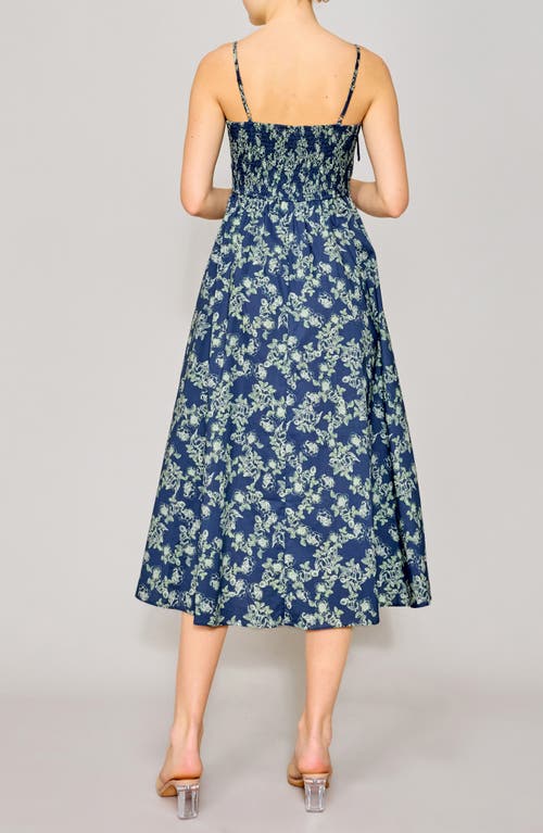 Melloday Floral Tie Strap Midi Dress In Teal Floral