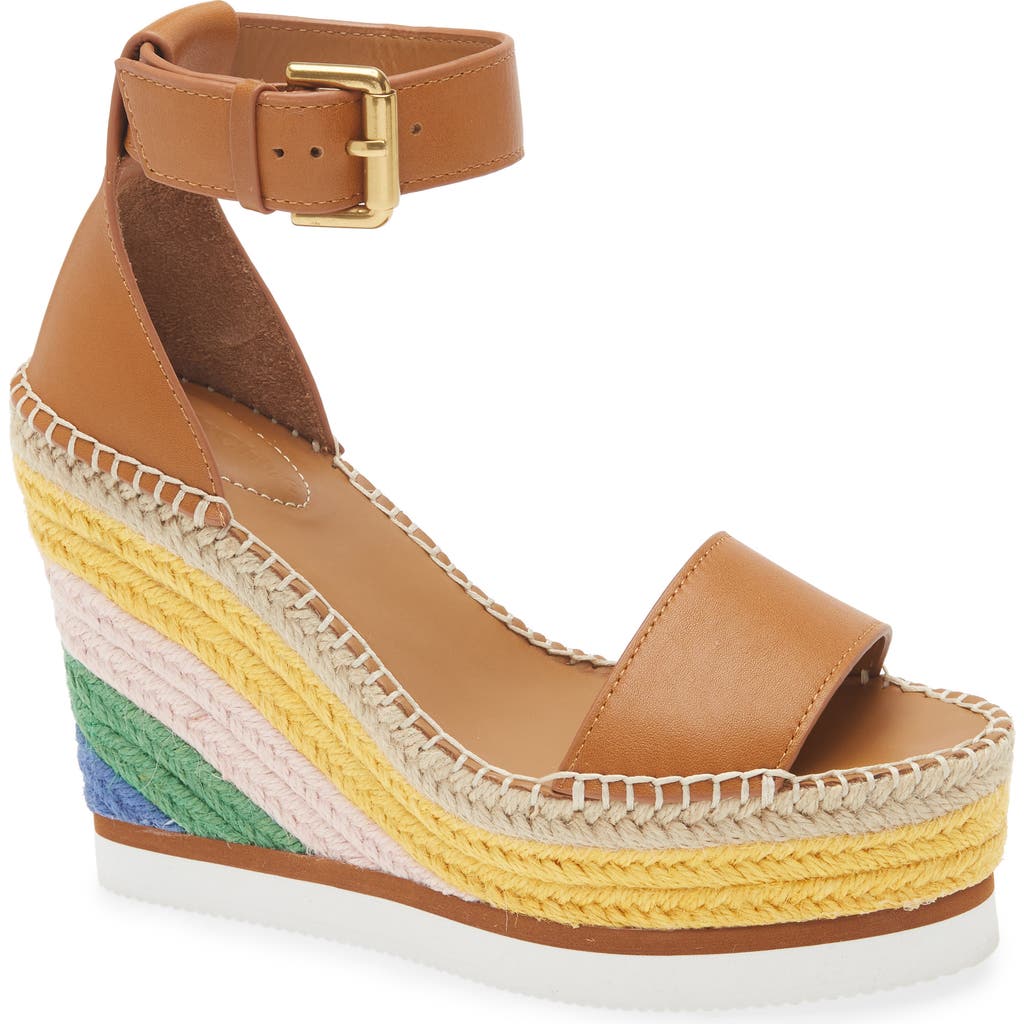 See By Chloé Platform Wedge Espadrille Sandal In Cuoio Rainbow Multicolor