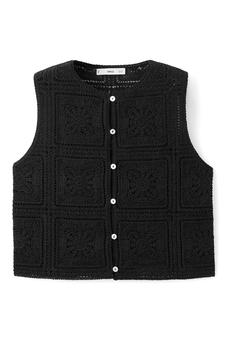 Sleeveless Crochet Button-Up Top, Alternate, color, BLACK